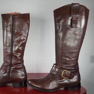 Women's Corso Como Brown Leather Knee High Low Heel Buckle Fashion Riding Boots